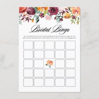 Watercolor Autumn Blooms Bridal Bingo Shower Game Enclosure Invitations
