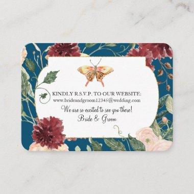 Watercolor Autumn Floral Blue Wedding Website RSVP Business Invitations