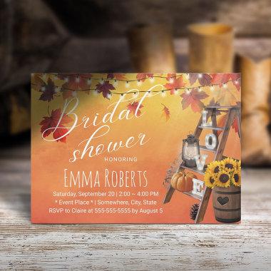 Watercolor Autumn Leaves Love Ladder Bridal Shower Invitations