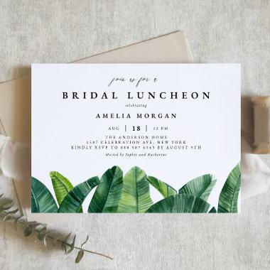 Watercolor Banana Palm Leaves Bridal Luncheon Invitations