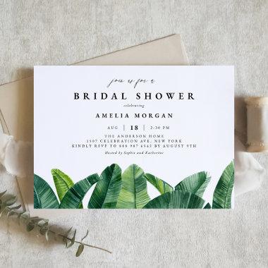 Watercolor Banana Palm Leaves Summer Bridal Shower Invitations