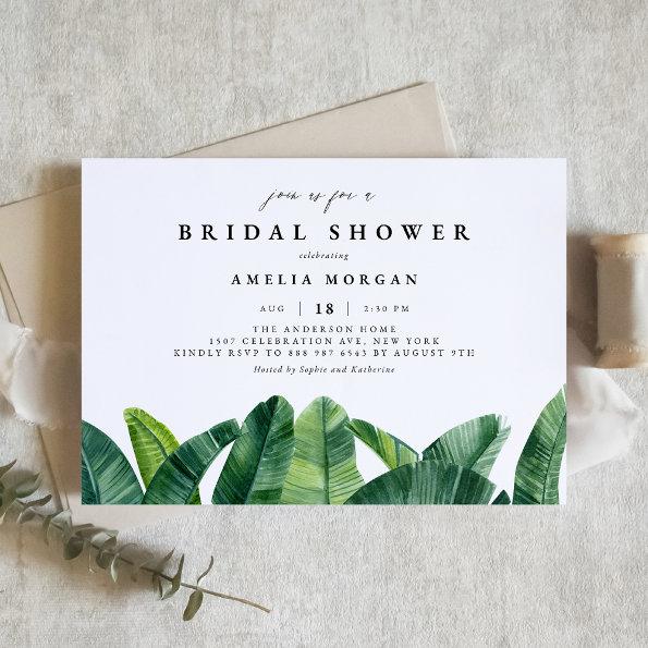Watercolor Banana Palm Leaves Summer Bridal Shower Invitations