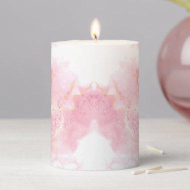 Watercolor Beautiful Pink White Gold Marble Stone Pillar Candle