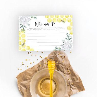 Watercolor bee floral Who am I bridal shower game Stationery
