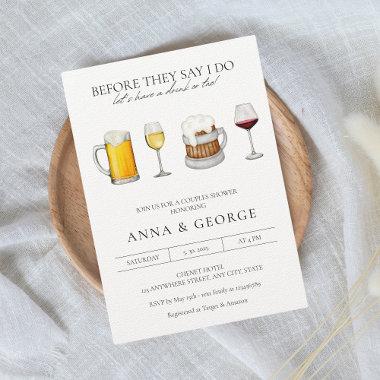 Watercolor Beer Wine Brewery Couples Shower Invitations
