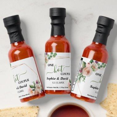 Watercolor Beige Flowers One Hot Couple Wedding  Hot Sauces