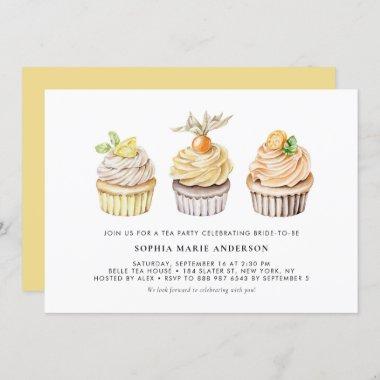 Watercolor Berry and Citrus Cupcakes Tea Party Invitations
