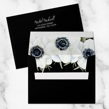 Watercolor Black White Floral Lined Envelope