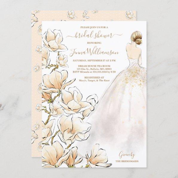Watercolor Blonde Bride Magnolia Bridal Shower Invitations