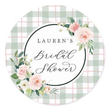 Watercolor Bloom | Pastel Plaid Bridal Shower Classic Round Sticker