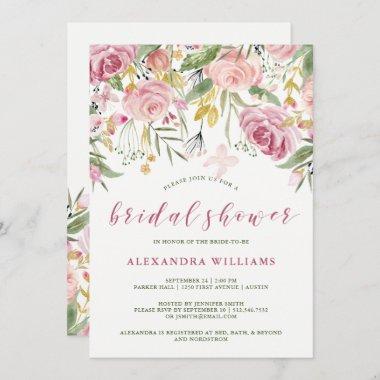 Watercolor Bloom Pink | Gold Floral Bridal Shower Invitations