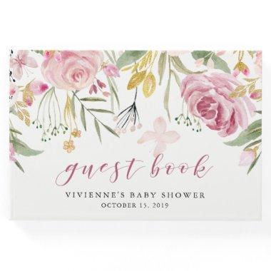 Watercolor Blooms | Pink and Gold Floral Party Guest Book