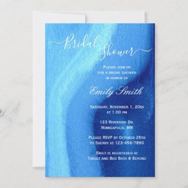 Watercolor Blue Agate Bridal Shower Invitations