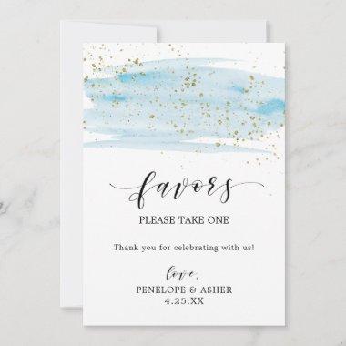 Watercolor Blue and Gold Sparkle Favors Sign