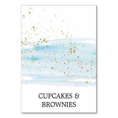 Watercolor Blue and Gold Sparkle Food Tent