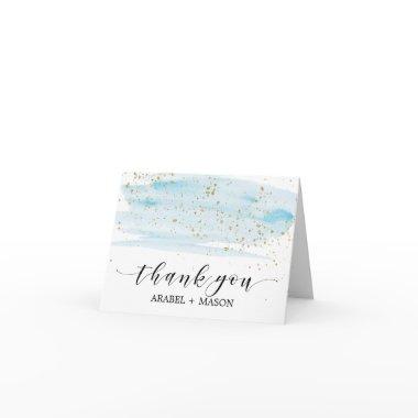 Watercolor Blue and Gold Sparkle Thank You