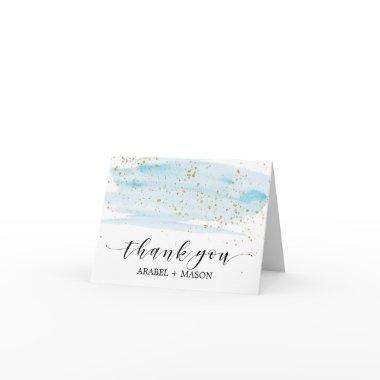 Watercolor Blue and Gold Sparkle Thank You Invitations