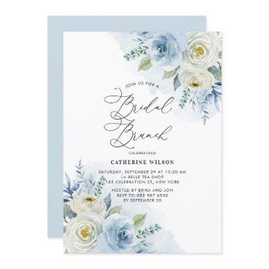 Watercolor Blue and Ivory Roses Bridal Brunch