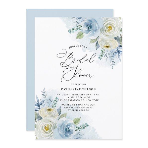 Watercolor Blue and Ivory Roses