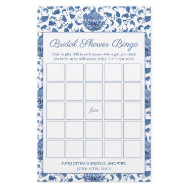 Watercolor Blue And White Bridal Shower Bingo Game