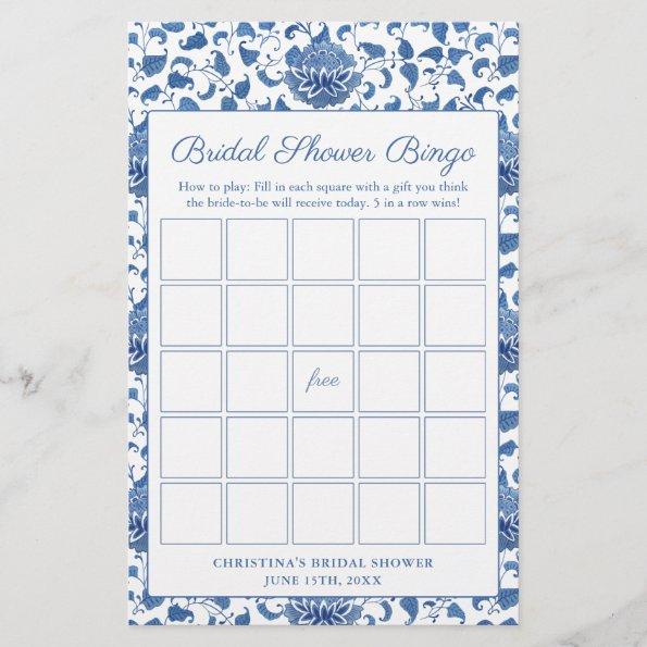 Watercolor Blue And White Bridal Shower Bingo Game