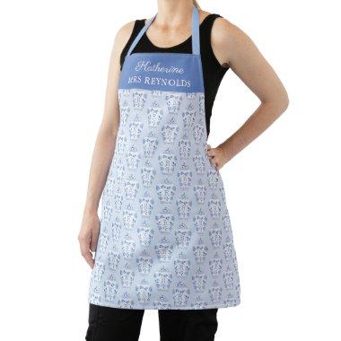 Watercolor Blue And White Ginger Jar Monogram Apron