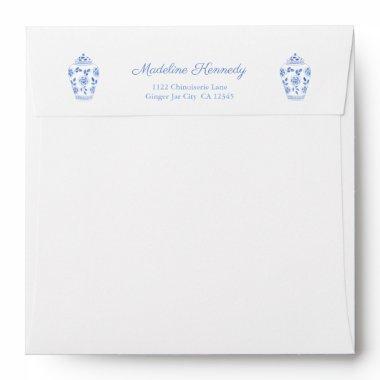 Watercolor Blue And White Pottery Return Address Envelope