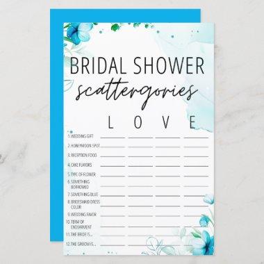 Watercolor Blue Bridal Shower Scattergories Game