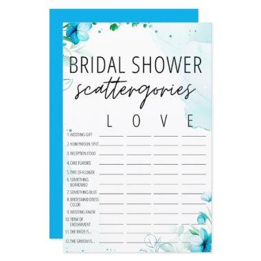 Watercolor Blue Bridal Shower Scattergories Game