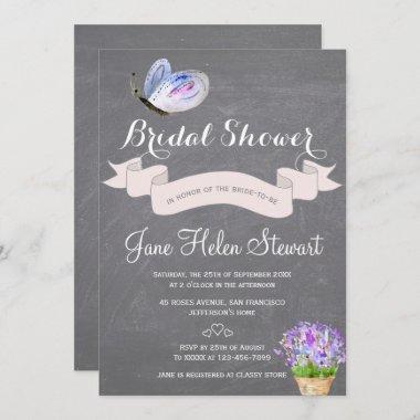 Watercolor blue butterfly floral bridal shower Invitations