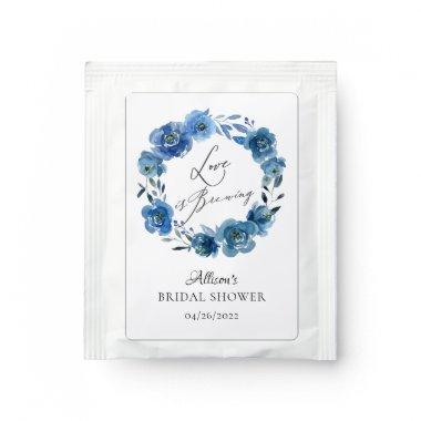 Watercolor Blue Floral Bridal Shower Tea Bag Drink Mix