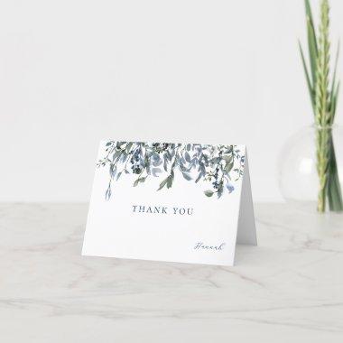 Watercolor Blue Floral Folded Thank You Note Invitations