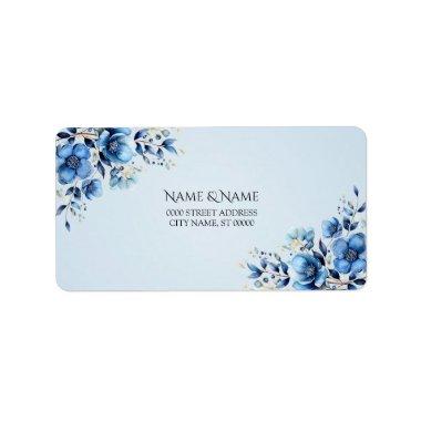 Watercolor Blue Flowers Address Label