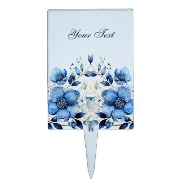 Watercolor Blue Flowers Cake Topper