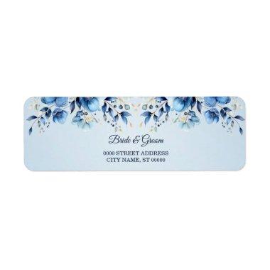 Watercolor Blue Flowers Return Address Label