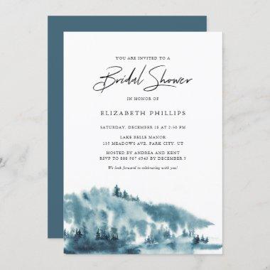 Watercolor Blue Forest Winter Bridal Shower Invitations