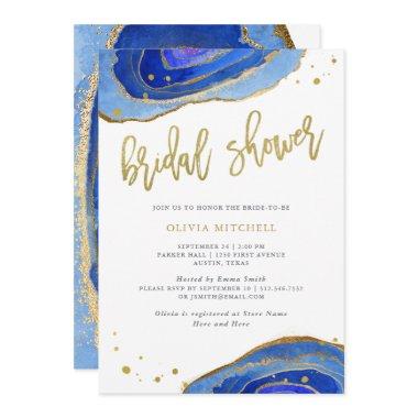 Watercolor Blue Geode with Gold | Bridal Shower Invitations