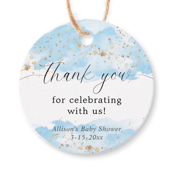 Watercolor blue gold white baby shower thank you favor tags