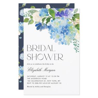 Watercolor Blue Hydrangea Bridal Shower Invitations