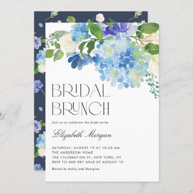 Watercolor Blue Hydrangea Floral Bridal Brunch Invitations