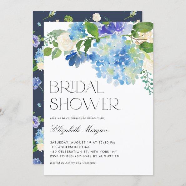Watercolor Blue Hydrangea Floral Bridal Shower Invitations