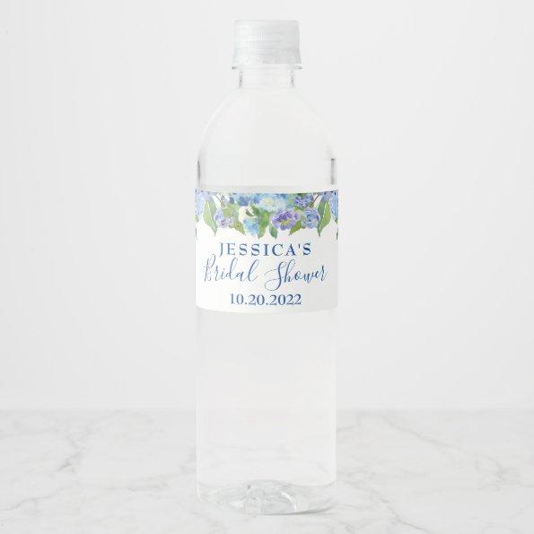 Watercolor Blue Hydrangeas Floral BRIDAL SHOWER Water Bottle Label