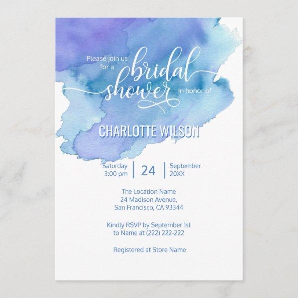 Watercolor Blue Purple Wedding Bridal Shower Invitations