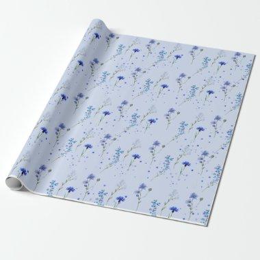 Watercolor Blue Wildflower Wedding Wrapping Paper