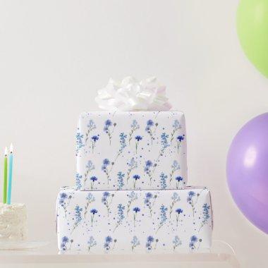 Watercolor Blue Wildflower Wedding Wrapping Paper