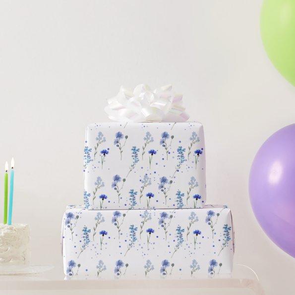 Watercolor Blue Wildflower Wedding Wrapping Paper