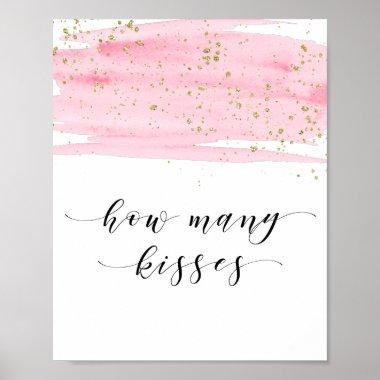 Watercolor Blush & Gold How Many Kisses Sign