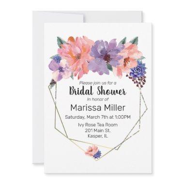 Watercolor Blush Lavender Blue Gold Frame
