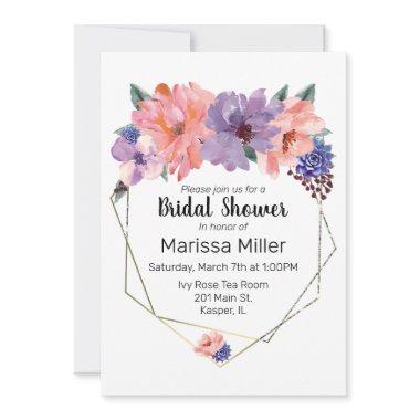 Watercolor Blush Lavender Blue Gold Frame Invitations