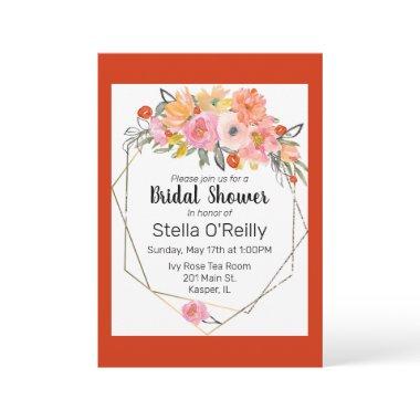 Watercolor Blush Orange Yellow Floral Gold Frame